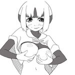  blush breasts gardenia gym_leader monochrome natane_(pokemon) nipples pokemon short_hair smile 