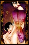  2boys bdsm black_hair blue_eyes bondage bound brown_eyes chains collar domeki_shizuka doumeki_shizuka glasses hand_on_head male_focus multiple_boys nude short_hair watanuki_kimihiro xxxholic yaoi 