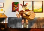  absurd_res anthro bedroom guitar hi_res lagomorph leporid male mammal musical_instrument plucked_string_instrument rabbit string_instrument 