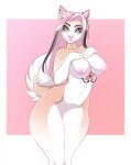  2021 5_fingers amur anthro areola breasts canid canine canis digital_media_(artwork) domestic_dog ear_piercing ear_ring eyebrows eyelashes featureless_crotch female fingers hair hi_res looking_at_viewer mammal navel nipples nude piercing pink_hair smile solo 