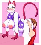  animal_crossing anthro breasts butt chowdie clothed clothing domestic_cat duo felid feline felis female hand_on_butt hi_res human human_on_anthro humanoid interspecies male male/female mammal nintendo olivia_(animal_crossing) oral sex stinkface video_games villager_(animal_crossing) 