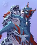  affectionate ambiguous_gender anthro chrysisi duo embrace felid feline female holding_butt hug love mammal pantherine snow_leopard 