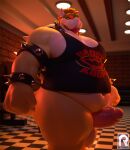  3d_(artwork) anthro armband balls belly big_pecs black_clothing black_shirt black_tank_top black_topwear bottomless bowser bracelet clothed clothing collar digital_media_(artwork) erection eyebrows genitals hair hi_res horn jewelry koopa male mario_bros muscular muscular_anthro muscular_male nintendo pecs penis red_hair reptile reyriders scalie shirt slightly_chubby solo spiked_armband spiked_bracelet spiked_collar spikes tank_top thick_thighs tongue tongue_out topwear video_games 