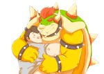  2014 anthro blush bowser clothing cute_fangs duo embrace hug human humanoid_hands kemono koopa male male/male mammal mario_bros nintendo overweight overweight_male robogriz scalie shirt simple_background topwear video_games white_background 