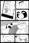  2021 absurd_res anthro bed bedding belly blanket blush bonedra bulge canid canine cellphone clothing comic duo fish furniture hi_res humanoid_hands japanese_text kemono lying male male/male mammal marine monochrome moobs nipples osamu_tanaka overweight overweight_male phone raccoon_dog shark sleeping smartphone solo sunagawa_(bonedra) tanuki text translated underwear 