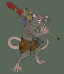  2021 anthro bottomwear clothed clothing digital_media_(artwork) grey_body hi_res holding_object holding_weapon male mammal pants partially_clothed pink_tail red_eyes rodent shirtless simple_background skaven solo warhammer_(franchise) weapon whiskers xenopera 