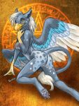  &clubs; 2021 anthro areola avian beak blue_body blue_feathers breasts butt caribou_(artist) claws feathered_wings feathers feet female fingers fur genitals grey_body grey_feathers grey_fur gryphon hair looking_at_viewer mythological_avian mythology nipples non-mammal_breasts nude pawpads pussy rune smile suit_symbol toes white_body white_feathers white_fur white_hair wings yellow_beak yellow_eyes 