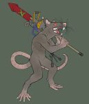  2021 anthro digital_media_(artwork) featureless_crotch grey_body hi_res holding_object holding_weapon male mammal notched_ear nude pink_tail red_eyes rodent simple_background skaven solo warhammer_(franchise) weapon whiskers xenopera 