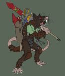  2021 anthro armor backpack clothing digital_media_(artwork) explosives hi_res leather leather_clothing male mammal obscured_face rodent simple_background skaven solo warhammer_(franchise) weapon weapon_on_back weapon_on_shoulder whiskers xenopera 
