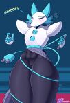  absurd_res anthro blush bottomwear bottomwear_aside clothed clothing clothing_aside cuchuflin deltarune felid feline female genitals hi_res machine mammal partially_clothed pussy robot solo squish tasque_manager thick_thighs thigh_squish undertale_(series) video_games wide_hips 