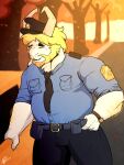  2021 3:4 anthro asgore_dreemurr beard belly blonde_hair boss_monster bottomwear bovid bovine caprine car clothing deltarune detailed_background eyes_closed facial_hair fur hair hat headgear headwear hi_res horn humanoid_hands knking long_ears male mammal necktie outside overweight overweight_male pants police police_badge police_hat police_officer police_uniform shirt solo topwear undertale undertale_(series) uniform vehicle video_games white_body white_fur 