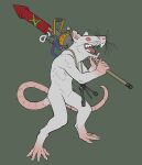  2021 anthro digital_media_(artwork) featureless_crotch hi_res holding_object holding_weapon male mammal notched_ear nude pink_tail red_eyes rodent simple_background skaven solo warhammer_(franchise) weapon whiskers white_body xenopera 