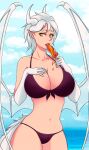  accessory animal_humanoid anthro big_breasts bikini breasts butt clothing cream_(disambiguation) digital_media_(artwork) dragon dragon_humanoid female fluffy fur hair halfbody horn human humanoid ice lady_nora licking looking_at_viewer mammal narikusha open_mouth outside sand sea seaside simple_background sketch sky solo summer swimwear tongue tongue_out twokinds water webcomic webcomic_character white_body white_fur wings 