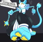  2021 anthro black_background blue_body deltarune dominant dominant_female duo english_text feet felid feline female foot_fetish hi_res machine macro male mammal micro micro_on_macro mrrowboat robot simple_background size_difference smush stomping submissive submissive_male tasque_manager text undertale_(series) video_games weapon whip 