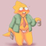  1:1 alcohol alphys alpi anthro belly beverage big_breasts blush bodily_fluids braless breasts cleavage clothed clothing deltarune drooling drunk eyewear female glasses hi_res inner_side_boob lizard necktie open_clothing open_mouth open_shirt open_smile open_topwear panties partially_clothed pigeon_toed reptile sake saliva scales scalie shirt short_stack smile solo standing substance_intoxication thick_thighs topwear undertale undertale_(series) underwear video_games yellow_body yellow_scales 