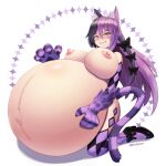 1:1 animal_humanoid areola belly big_belly big_breasts breasts cat_humanoid cheshire_cat_(mge) erect_nipples felid felid_humanoid feline feline_humanoid female hi_res huge_breasts humanoid hyper hyper_belly hyper_pregnancy kakuajialter mammal mammal_humanoid nipples pregnant solo 
