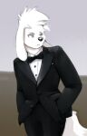  anthro black_tie_(suit) canid canine canis clothing domestic_dog floppy_ears fur hi_res looking_away male mammal philip_(sunhuiz) solo suit sunhuiz white_body white_fur 