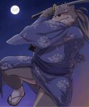  anthro asian_clothing canid canine canis clothing domestic_dog east_asian_clothing footwear fundoshi grin hair hi_res japanese_clothing katana kimono lifewonders long_hair male mammal melee_weapon moon night ponytail samurai sandals scar shino_(housamo) smile solo suro964708 sword tokyo_afterschool_summoners underwear video_games warrior weapon 