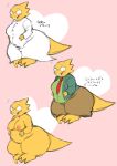  &lt;3 alphys anthro belly big_breasts blush bodily_fluids bottomwear breasts buckteeth claws clothed clothing coat deltarune eyewear female flying_sweatdrops fully_clothed glasses heart_background hi_res huge_hips huge_thighs hyper hyper_hips hyper_thighs jacket japanese_text lab_coat light_heart lizard looking_at_viewer multiple_images multiple_outfits necktie nipples non-mammal_breasts non-mammal_nipples nude overweight overweight_anthro overweight_female reptile scales scalie shirt short_stack simple_background skirt solo sweat sweatdrop teeth text thick_tail thick_thighs three-quarter_view topwear translated underchikichan undertale undertale_(series) video_games white_heart wide_hips yellow_body yellow_scales 