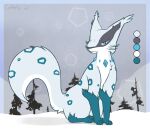  blue_eyes coffeefly felid feline hi_res liepard mammal model_sheet mountain nintendo plant pok&eacute;mon pok&eacute;mon_(species) sitting snow solo tree video_games 