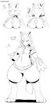  2021 absurd_res anthro ball belly big_hands breasts clothed clothing english_text featureless_breasts female female_pred fidchellvore gesture hi_res hildegard_(fidchellvore) lucario monochrome navel neck_bulge nintendo object_in_mouth object_vore open_clothing open_topwear pointing pointing_at_self pok&eacute;mon pok&eacute;mon_(species) sequence solo_focus swallowing swallowing_object talking_to_another tennis_ball text threatening topwear unseen_character video_games vore wide_hips 