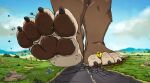  anthro barefoot blue_sky canid canine canis claws cloud duo feet female foot_focus hi_res hindpaw macro male male/female mammal pawpads paws road size_difference sky smaller_male soles stomping teaselbone teaselbone_(character) toes were werecanid werecanine werewolf wolf 