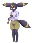  2021 3:4 3_toes 4_fingers anthro anthrofied black_body black_fur black_hair bottomwear breasts clothed clothing eeveelution feet female fingers full-length_portrait fur hair hi_res holding_object kemono musical_instrument nintendo ph_(pixiv) pok&eacute;mon pok&eacute;mon_(species) pok&eacute;morph portrait recorder_(musical_instrument) red_eyes shirt simple_background skirt solo standing toes topwear umbreon video_games white_background wind_instrument woodwind_instrument yellow_body yellow_fur 