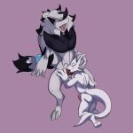  1:1 anthro black_body black_fur bodily_fluids chest_fur claws duo fur grey_body hair hi_res hibris jewelry kobold long_hair male male/male nintendo open_mouth oral pok&eacute;mon pok&eacute;mon_(species) spread_legs spreading video_games white_body zoroark 