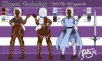  5:3 armor biped body_tattoo bra clothed clothing dark_body dark_elf dark_skin drow eilwynn_qualanthri_(hunterx90) elf female hair hi_res humanoid magic_user melee_weapon model_sheet plantigrade rainsnowandflowers solo story story_in_description sword underwear weapon white_hair 