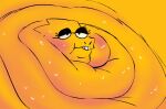  alphys anthro blush bodily_fluids buckteeth chubby_cheeks close-up dewlap_(anatomy) double_chin excessive_sweat eyewear fat_rolls female glasses half-closed_eyes immobile kafrizzzle lizard morbidly_obese morbidly_obese_anthro morbidly_obese_female narrowed_eyes obese obese_anthro obese_female overweight overweight_anthro overweight_female reptile scales scalie solo sweat teeth undertale undertale_(series) video_games yellow_body yellow_scales 