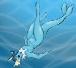  absurd_res anthro anthrofied black_sclera blue_body breasts eeveelution female flat_chested genitals hi_res humanoid membrane_(anatomy) nintendo notsafeforweh nude pok&eacute;mon pok&eacute;mon_(species) pok&eacute;morph pussy solo thick_thighs underwater vaporeon video_games water webbed_hands 