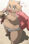  2015 2:3 anthro belly biped brown_body hi_res humanoid_hands kemono kisukemk777 male mammal moobs nipples overweight overweight_male simple_background solo suid suina sumo sus_(pig) wild_boar 