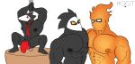  absurd_res anthro athletic avian balls beak bird blush butler classy clothing darkner deltarune dg254 elegant eyewear fire genitals glasses grillby group hi_res humanoid male male/male mask monster muscular nipples nipples_touching nude pecs penis pole stripper stripper_pole swatch_(deltarune) swatchling thong undertale undertale_(series) underwear video_games 