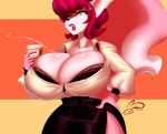  anthro beverage big_breasts big_tail black_bra black_clothing black_underwear bottomwear bouncing_breasts bra breasts bulging_breasts cleavage cleavage_overflow clothed clothing coffee_cup colette_(belise) container cup domestic_cat eyebrow_through_hair eyebrows felid feline felis female fur hair holding_beverage holding_object huge_breasts implied_breast_expansion lipstick looking_down makeup mammal ooo-belise-ooo pink_body pink_fur popped_button red_hair shirt short_hair simple_background skirt solo standing thigh_gap topwear translucent translucent_hair underwear wardrobe_malfunction watermark white_clothing white_shirt white_topwear 