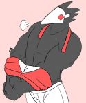  anthro athletic avian boxers_(clothing) butler classy clothing clothing_pull darkmodejay deltarune elegant hi_res loose_necktie loose_tie male mask muscular muscular_arms muscular_male solo swatchling undertale_(series) underwear video_games 