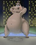  2019 2_toes 3_toes absurd_res anthro bedroom_eyes belly big_belly blush city cityscape common_hippopotamus dreamworks dripping_wet eyelashes feet female flat_chested gloria_the_hippopotamus grey_body grey_skin hands_behind_head hi_res hippopotamid looking_at_viewer madagascar_(series) mammal narrowed_eyes navel nude overweight overweight_anthro overweight_female parumpi poolside seductive smile solo thick_thighs toes wet 