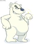  2021 4_fingers anthro artist_name barefoot belly biped blue_nose chest_tuft club_penguin disney eyebrows featureless_crotch feet fingers full-length_portrait fur grin half-closed_eyes hand_gesture herbert_p._bear hi_res looking_at_viewer male mammal media_maple narrowed_eyes nude overweight overweight_male paws polar_bear portrait raised_eyebrow sharp_teeth simple_background slightly_chubby smile smirk solo sparkles standing teeth three-quarter_view toes tuft ursid ursine video_games white_background white_body white_fur 