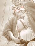  2013 3:4 anthro asian_clothing ast belly blush clothing east_asian_clothing eyes_closed felid hi_res humanoid_hands japanese_clothing kemono lying male mammal nipples overweight overweight_male pantherine solo tiger tongue tongue_out 
