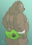  2021 anthro belly black_nose butt clothing goyemon_k hi_res humanoid_hands kemono male mammal moobs nipples overweight overweight_male simple_background solo underwear ursid 