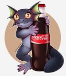  blue_body blue_skin chibi coca-cola feral gecko gecko_(fallout) hi_res holding_object lizard looking_at_viewer male reptile scalie smile smiling_at_viewer solo volodyanocturne yellow_eyes 