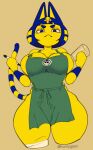  absurd_res animal_crossing ankha_(animal_crossing) anthro apron apron_only big_breasts breast_squish breasts cleavage clothed clothing digital_media_(artwork) domestic_cat featureless_hands felid feline felis female frown hi_res hornygami huge_breasts i_mean_breast_milk looking_at_viewer mammal meme mostly_nude nintendo shaded side_boob simple_background solo squish starbucks thick_thighs video_games wide_hips 