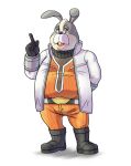  2021 anthro belly black_nose bottomwear clothing eyewear facial_hair glasses grey_body hi_res humanoid_hands kemono lagomorph leporid male mammal mature_male mustache nintendo overweight overweight_male pants peppy_hare rabbit sakusan_kc simple_background solo star_fox video_games white_background 