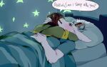  ? ambiguous_gender animal_humanoid anthro asriel_dreemurr bed bedding blanket blush bodily_fluids boss_monster bovid bovid_humanoid bovine brother caprine caprine_humanoid clothed clothing danny-chama deltarune dialogue duo embrace english_text flustered fur furniture glowing_stars goat goat_humanoid hair hand_on_hair hand_on_head horn hug human humanoid kris_(deltarune) male male/ambiguous mammal mammal_humanoid open_mouth pillow sibling sleeping_together star sweat text undertale undertale_(series) video_games wheeze white_body white_fur 