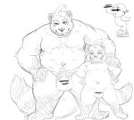  2013 anthro balls belly brother brothers canid canine censored duo eyes_closed flaccid genitals humanoid_genitalia humanoid_hands humanoid_penis kemono male mammal monochrome moobs navel nipples overweight overweight_male penis pubes raccoon_dog sibling simple_background tanuki tiluta white_background 