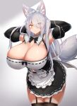  animal_humanoid big_breasts breasts canid canid_humanoid canine canine_humanoid cleavage clothed clothing female garter_straps hair hair_over_eye hi_res huge_breasts humanoid maid_uniform mammal mammal_humanoid one_eye_obstructed solo tylwing uniform 