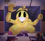  animatronic anthro avian big_breasts bird black_sclera breast_rest breast_squish breasts female five_nights_at_freddy&#039;s five_nights_at_freddy&#039;s_2 flashfigure grin hi_res huge_breasts looking_at_viewer machine nude robot sharp_teeth smile solo squish teeth toy_chica_(fnaf) vent video_games 