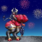  1:1 2021 anthro asian_clothing big_breasts biped blue_hair bovid bovine braided_hair breast_expansion breasts cattle chinese_clothing chinese_dress chinese_zodiac clothed clothing digital_media_(artwork) dress east_asian_clothing expansion female fireworks hair holidays hooves horn huge_breasts huge_lips looking_at_viewer mammal new_year night nipple_outline red_hooves signature single_braid solo spacefur standing tail_tuft tuft white_horn year_of_the_ox 