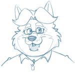  2020 anthro biped blue_and_white bravo canid canine clothing disney eyewear fox gideon_grey glasses male mammal monochrome overweight overweight_male portrait shirt simple_background solo topwear white_background zootopia 