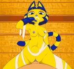  abdominal_bulge animal_crossing ankha_(animal_crossing) ankha_zone anthro bandage breasts cowgirl_position domestic_cat duo faceless_character faceless_male felid feline felis female first_person_view from_front_position genitals hand_lick hi_res human human_on_anthro interspecies looking_at_viewer male male/female male_pov mammal mostly_nude nintendo on_bottom on_top penetration pussy sex sura-b-mob tongue tongue_out vaginal vaginal_penetration video_games 