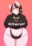  absurd_res anthro big_breasts black_hair breasts catti_(deltarune) chubby_anthro chubby_female clothed clothing curvy_figure deltarune domestic_cat ear_piercing felid feline felis female fur goth hair hi_res hoodie huge_breasts huwon mammal multicolored_hair piercing slightly_chubby solo standing sweater thick_thighs topwear two_tone_hair undertale_(series) video_games voluptuous whiskers white_body white_fur wide_hips yellow_sclera 